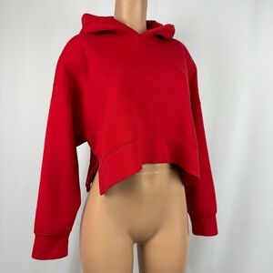 Abercrombie & Fitch YPB Oversized Cropped Pullover Hoodie neoKNIT Scuba Red Sz M